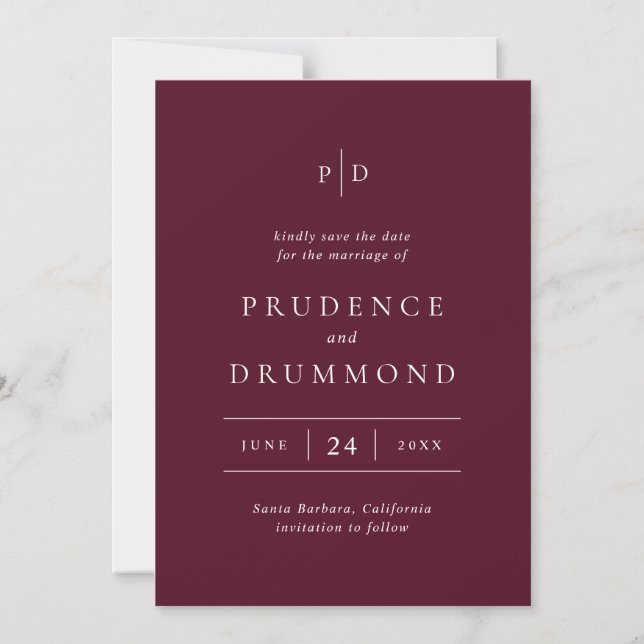 Elegant Deep Burgundy Wedding Save the Date Magnetic Invitation (Front)