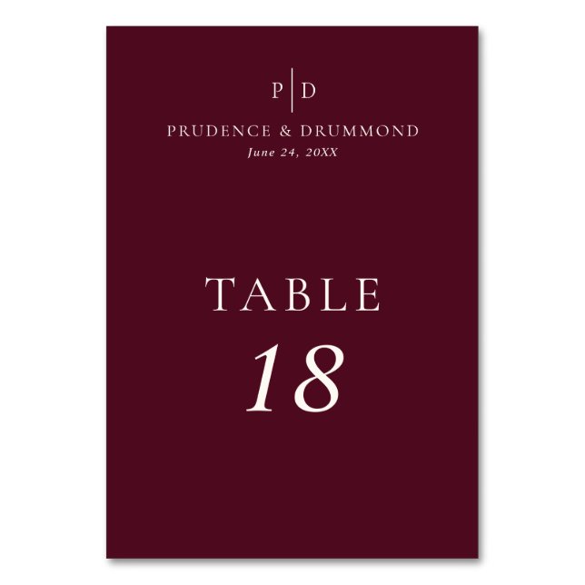 Elegant Deep Burgundy Wedding Table Number (Back)