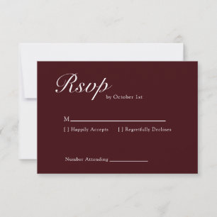 Elegant Deep Burgundy & White Wedding  RSVP Card