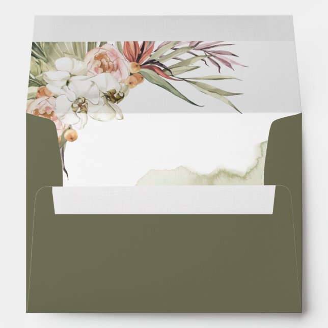 Elegant Deep Green, Palm Leaves and Floral Envelope (Back (Bottom))