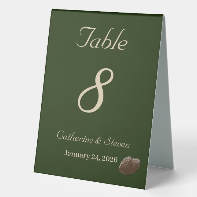 Elegant Deep Green Winter Wedding Table Number (Front)