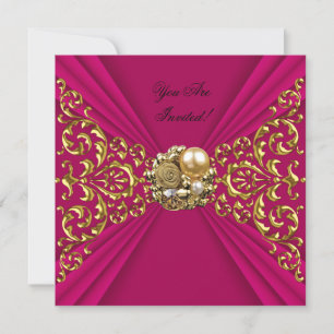 Elegant Deep Pink Red Gold All Occasions Invitation