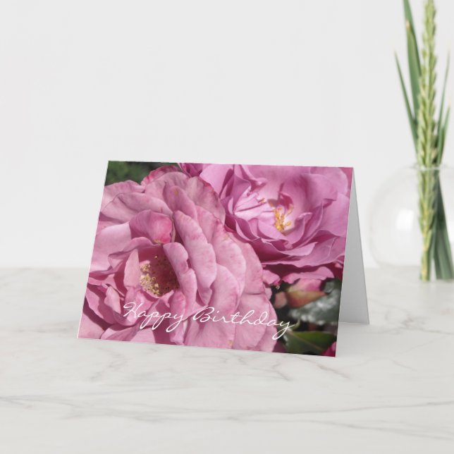 Elegant Deep Pink Rose Birthday Card (Front)