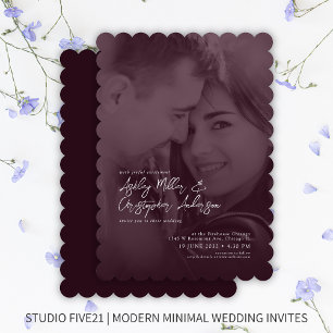 Elegant Deep Plum Duotone Photo Wedding Invitation