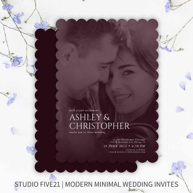 Elegant Deep Plum Duotone Photo Wedding Invitation (Creator Uploaded)