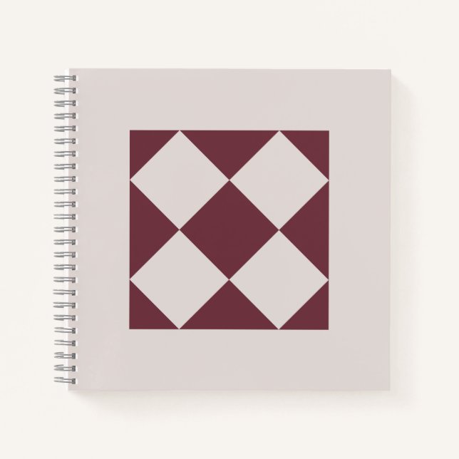 Elegant Deep Plum & Pearl Grey Geometric Notebook (Front)