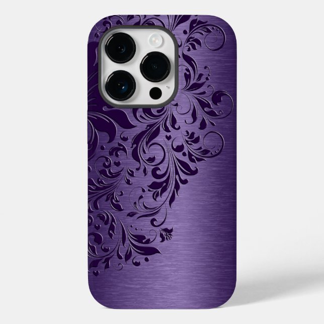 Elegant Deep Purple Floral Lace On Purple Case-Mat Case-Mate iPhone Case (Back)