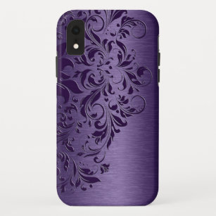Elegant Deep Purple Floral Lace On Purple Case-Mate iPhone Case