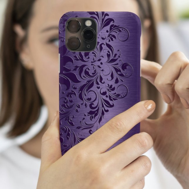 Elegant Deep Purple Floral Lace On Purple Case-Mate iPhone Case (Creator Uploaded)
