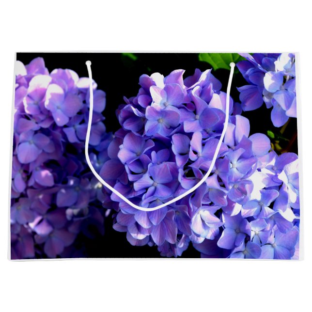 Elegant deep purple florals periwinkle hydrangeas large gift bag (Front)