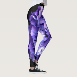 Elegant deep purple florals periwinkle hydrangeas leggings