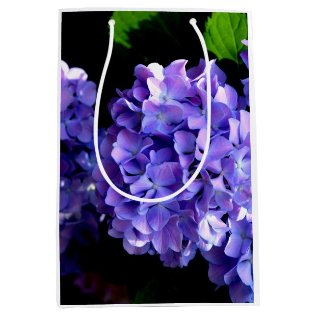 Elegant deep purple florals periwinkle hydrangeas medium gift bag (Front)