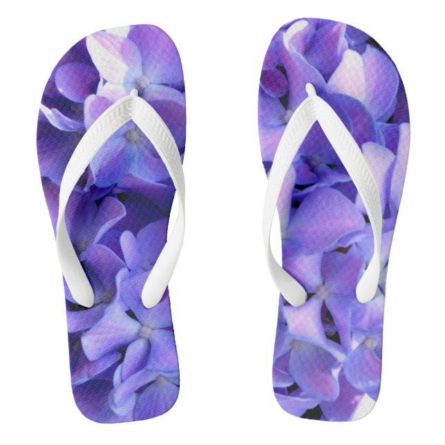 Elegant deep purple florals periwinkle hydrangeas thongs (Footbed)