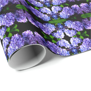 Elegant deep purple florals periwinkle hydrangeas wrapping paper