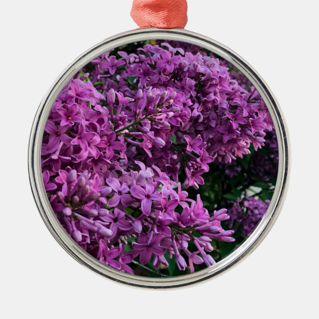 Elegant deep purple magenta florals flowers lilacs metal ornament (Front)