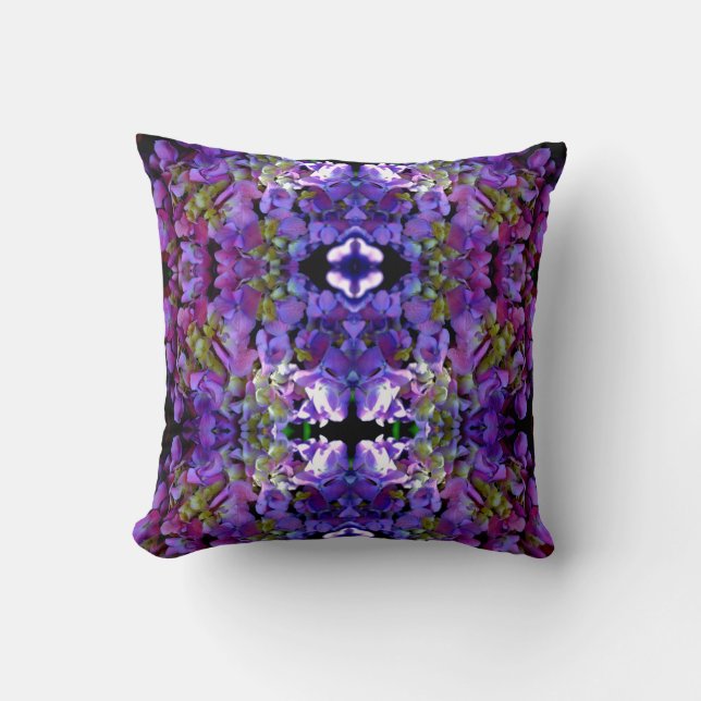 Elegant deep purple pink magenta floral hydrangeas cushion (Front)