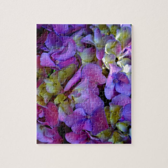 Elegant deep purple pink magenta floral hydrangeas jigsaw puzzle (Vertical)