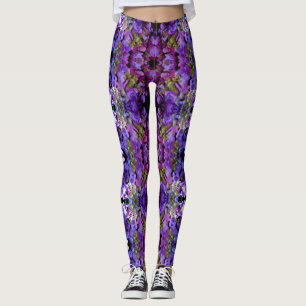 Elegant deep purple pink magenta floral hydrangeas leggings