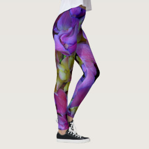 Elegant deep purple pink magenta floral hydrangeas leggings