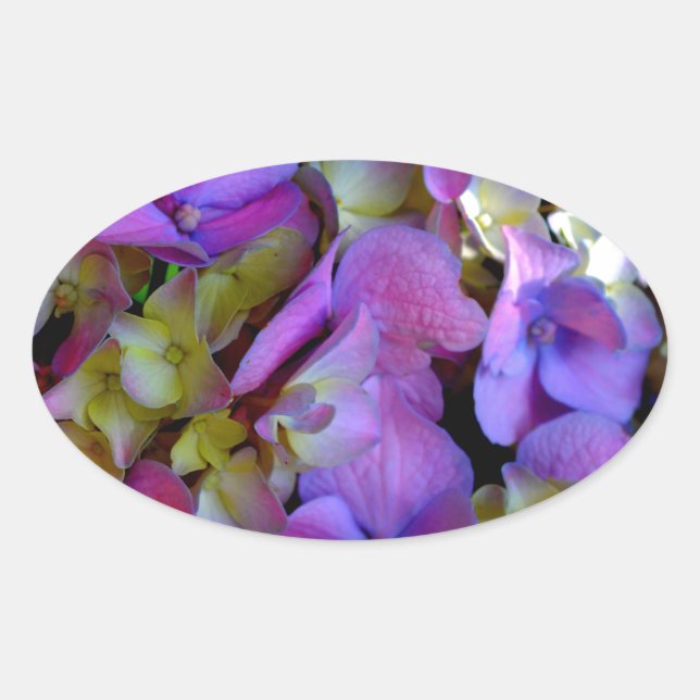 Elegant deep purple pink magenta floral hydrangeas oval sticker (Front)