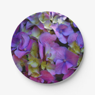 Elegant deep purple pink magenta floral hydrangeas paper plate