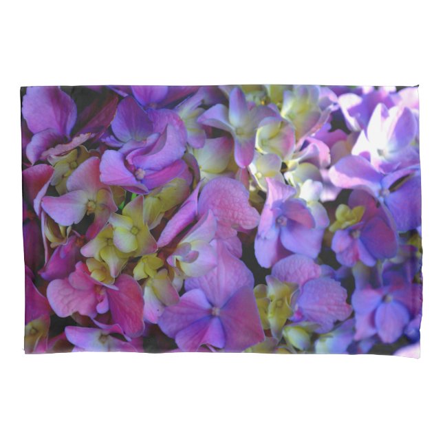 Elegant deep purple pink magenta floral hydrangeas pillowcase (Front)