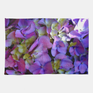 Elegant deep purple pink magenta floral hydrangeas tea towel