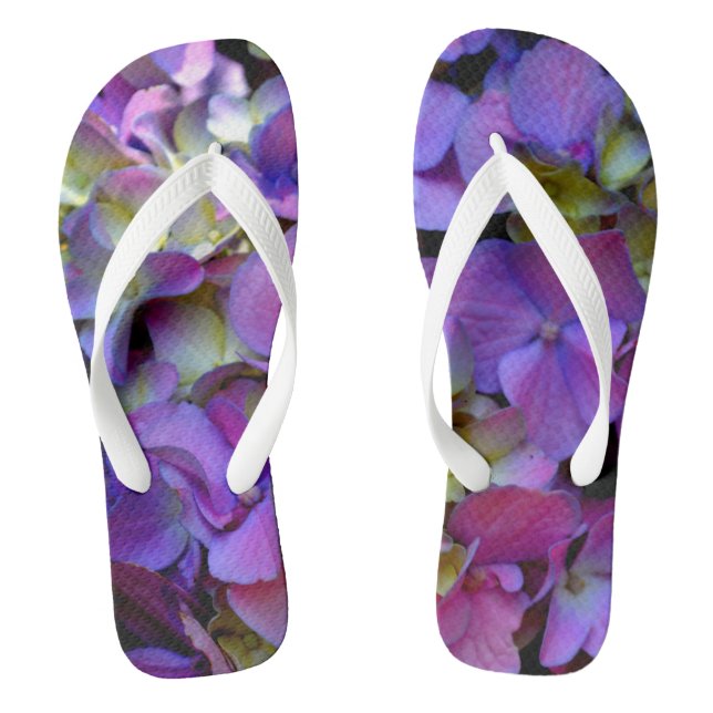 Elegant deep purple pink magenta floral hydrangeas thongs (Footbed)