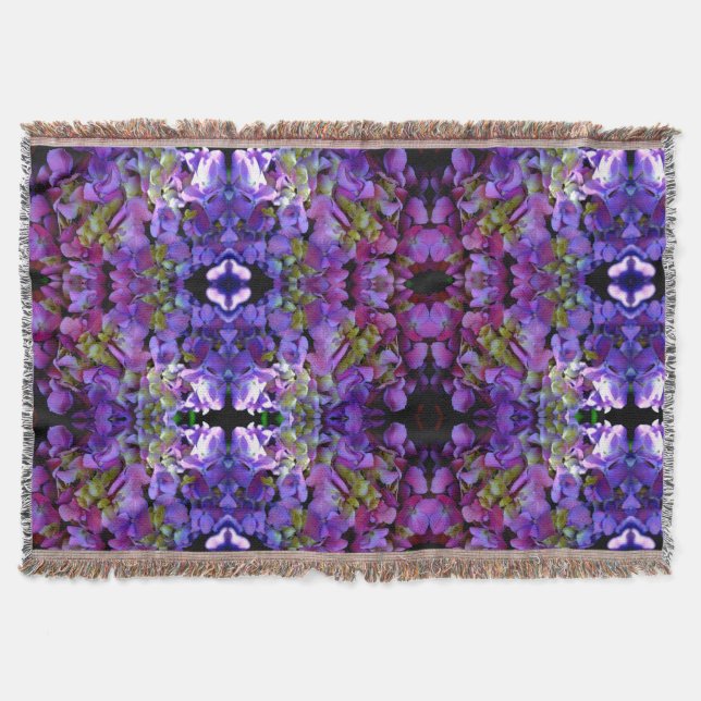 Elegant deep purple pink magenta floral hydrangeas throw blanket (Front)