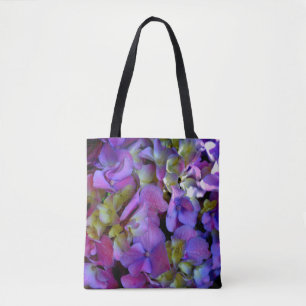 Elegant deep purple pink magenta floral hydrangeas tote bag