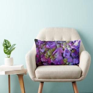 Elegant deep purple pink magenta hydrangeas floral lumbar cushion