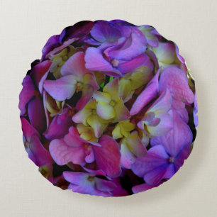 Elegant deep purple pink magenta hydrangeas floral round cushion