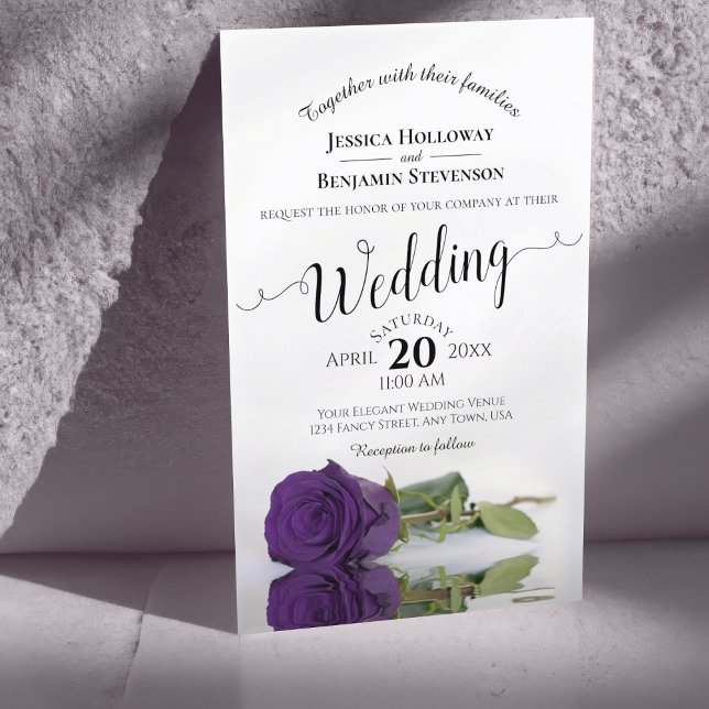 Elegant Deep Purple Rose BUDGET Wedding Invitation (Creator Uploaded)