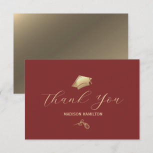 Elegant Deep Red and Gold Graduation Party Thank You Card