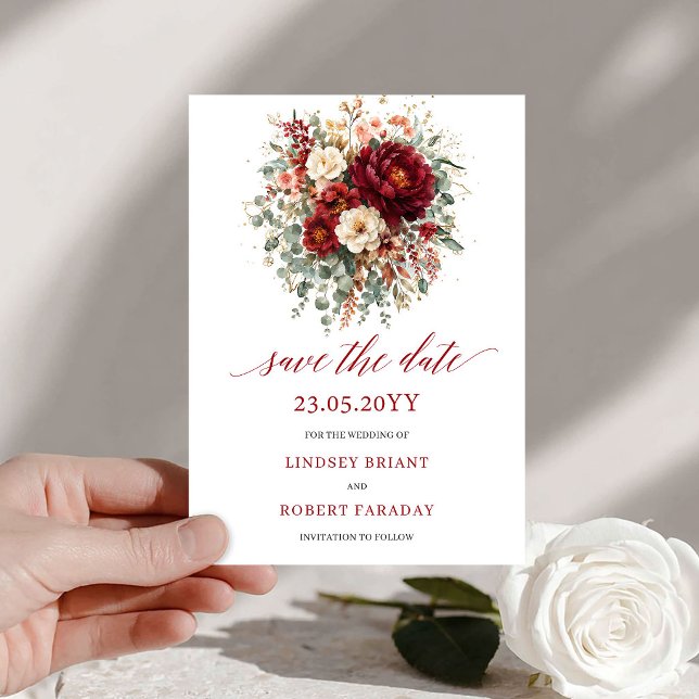Elegant Deep Red Autumn Gold Save The Date (Elegant Deep Red Autumn Gold Save The Date

)