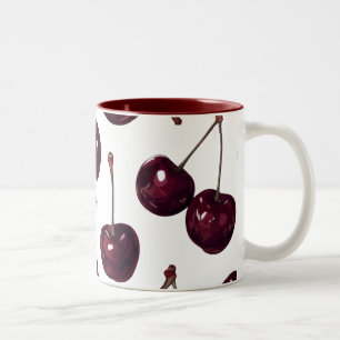 Elegant Deep Red Cherry Pattern Two-Tone  Mug