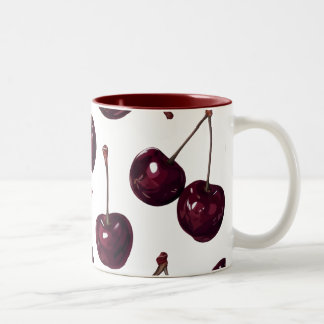 Elegant Deep Red Cherry Pattern Two-Tone  Mug