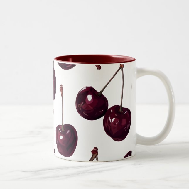 Elegant Deep Red Cherry Pattern Two-Tone  Mug (Right)