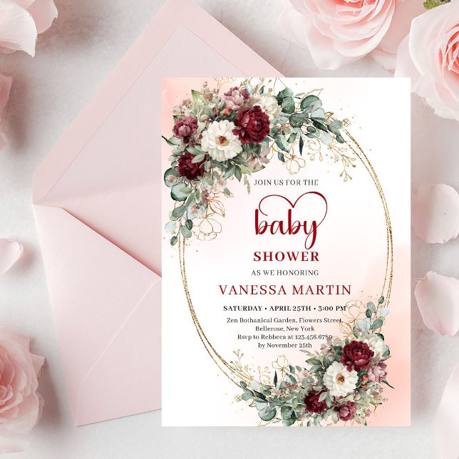 Elegant Deep Red Eucalyptus Baby Shower Invitation (Elegant Deep Red Eucalyptus Baby Shower Invitation

)