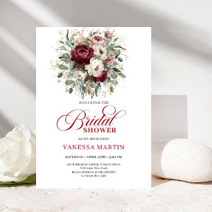 Elegant Deep Red Floral Bridal Shower Invitation