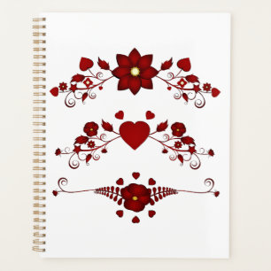 Elegant Deep Red Floral Flourish Planner