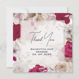 Elegant Deep Red Floral Thank You Card