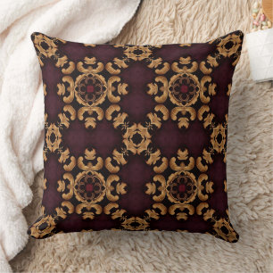 Elegant deep red gold arabesque pattern cushion