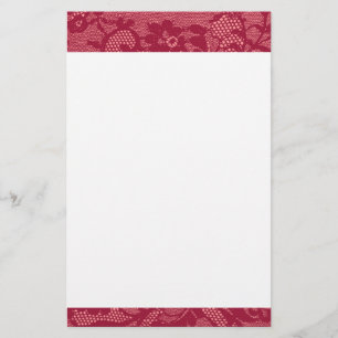 Elegant Deep Red Lace Border  Romantic Stationery