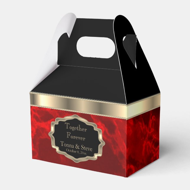 Elegant Deep Red Marble and Gold Favour Box (Back Side)