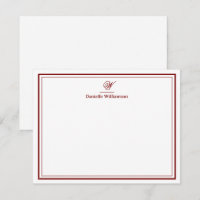 Elegant Deep Red  Monogram Double Border White