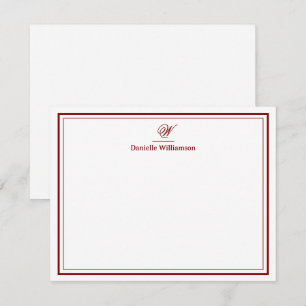 Elegant Deep Red Monogram Double Border White Card