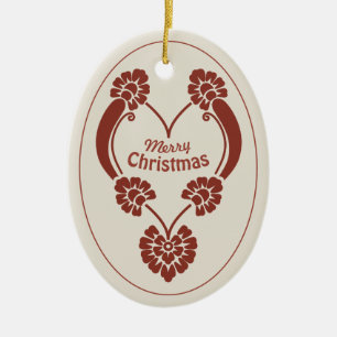 Elegant deep red ornamental Christmas heart CC1069 Ceramic Ornament