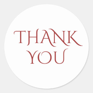 Elegant Deep Red "Thank You" Classic Round Sticker