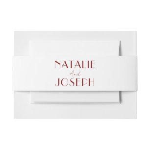 Elegant Deep Red White Burgundy Minimal Wedding Invitation Belly Band